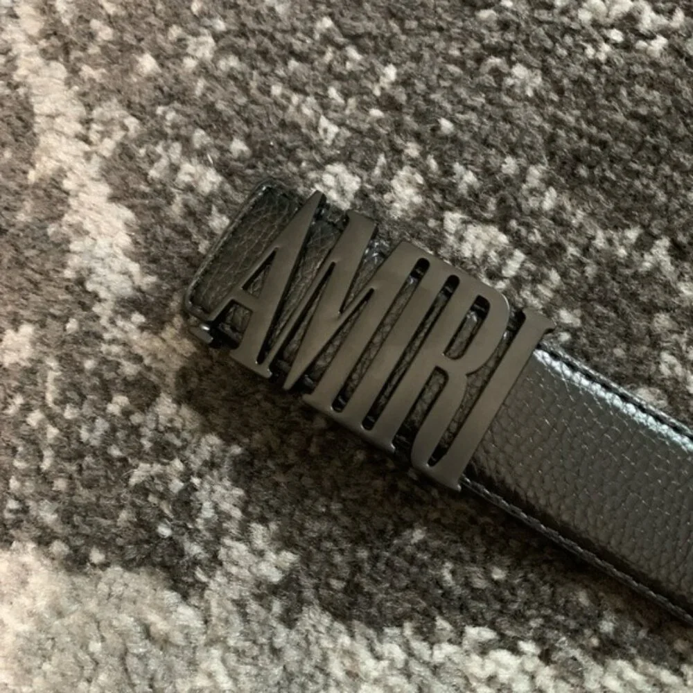 Amiri MA Logo Black Belt Vegan Leather Size 32